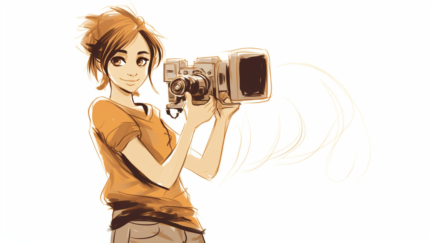 Pixarian camera woman with video camera sketch