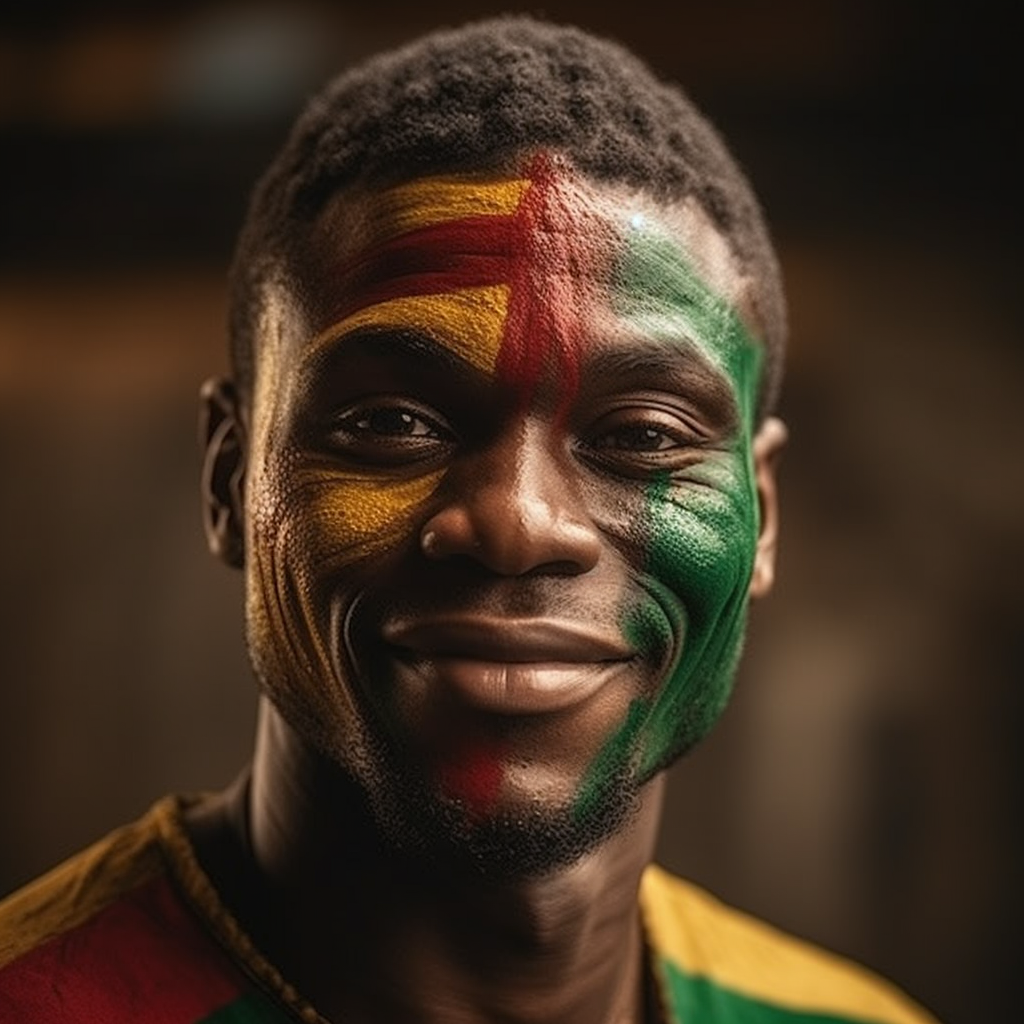 Cameroon Beautiful Man Celebrating with Flag