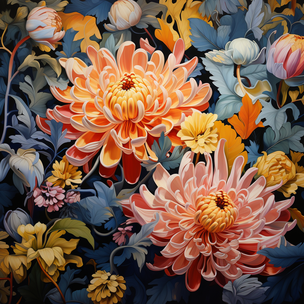 Beautiful camouflage flowers in art