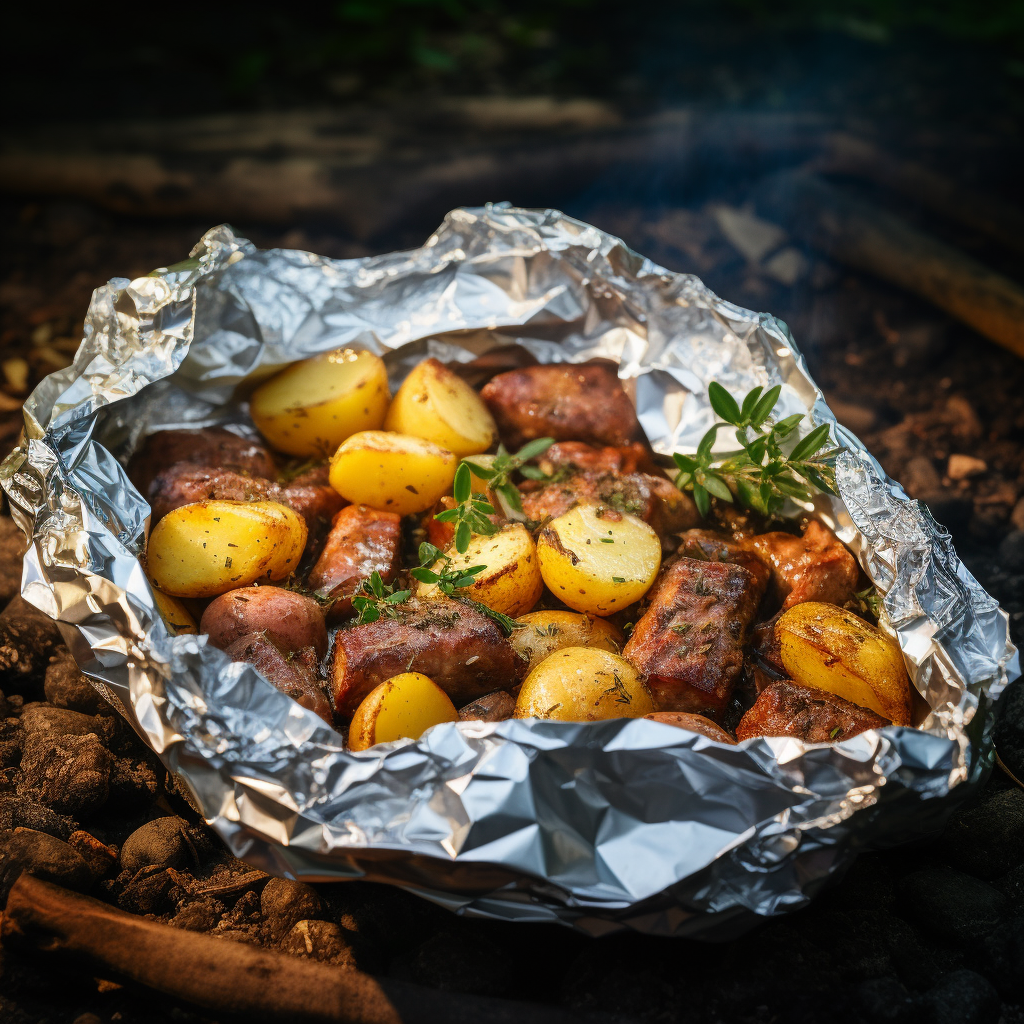 Flavorful campfire cooking with foil pan