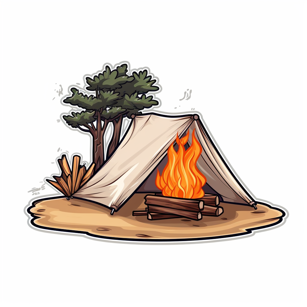 Campfire Sand Dry Tree Branches Presentation Sticker Cartoon