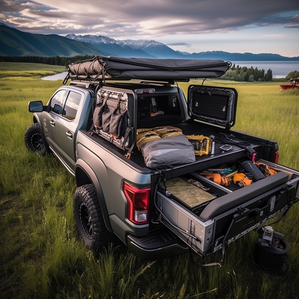 Customizable truck bed bars for camping gear