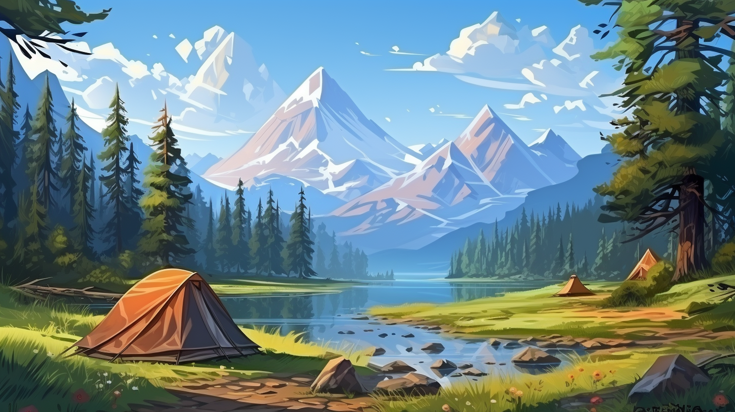 A serene camping scene in the forest