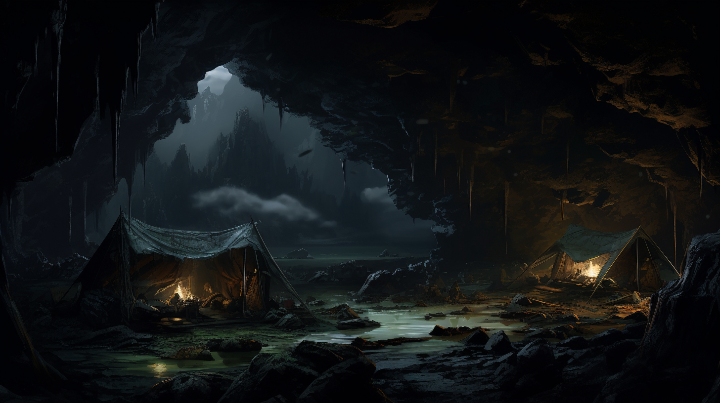 Camping inside a cave during a storm