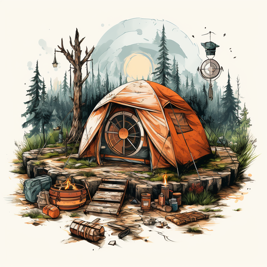 Camping survival tools in wilderness scene