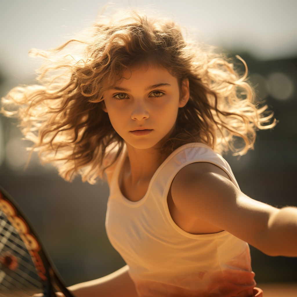 Camren Bicondova swinging tennis racket