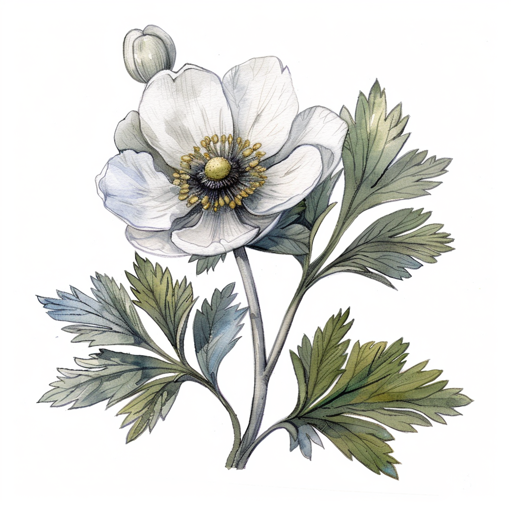 Anemone Canadensis watercolour illustration