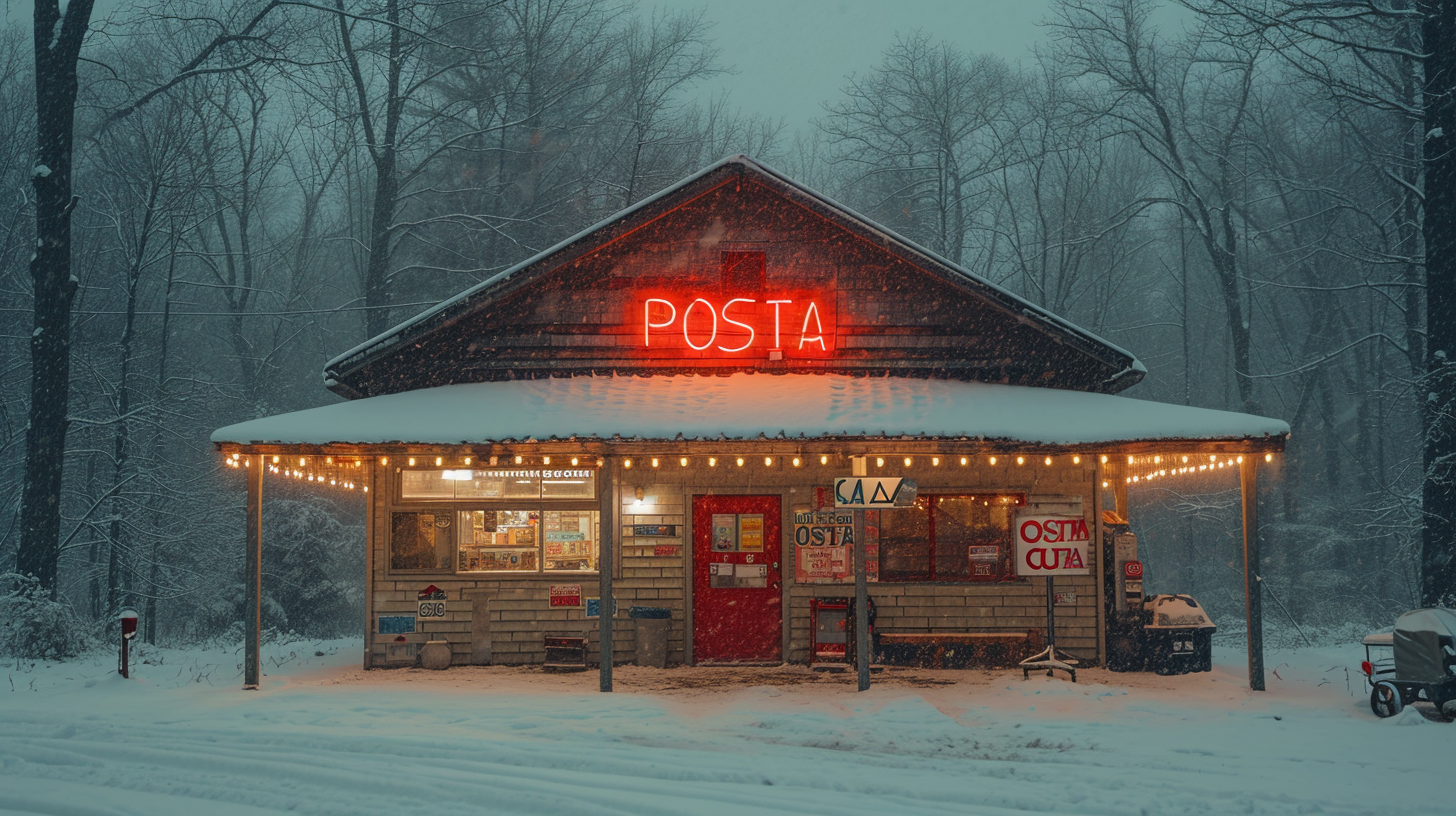 Post Office in Canada snowstorm roof