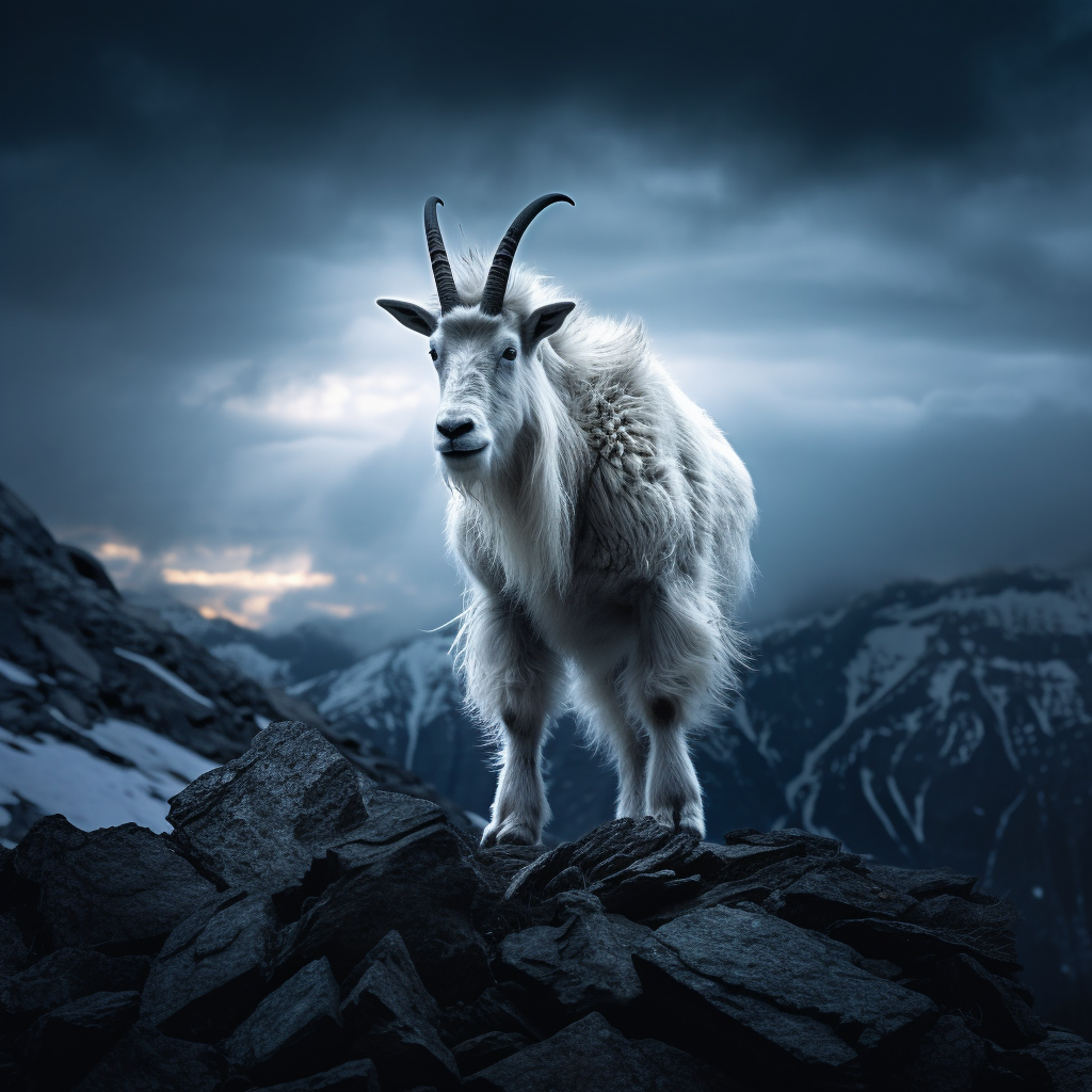 Wild Canadian White Mountain Goat on Mountain Top