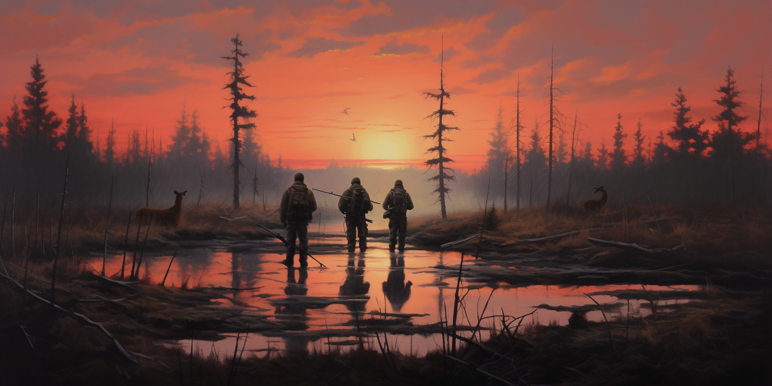 Three men hunting deer in the Canadian wilderness