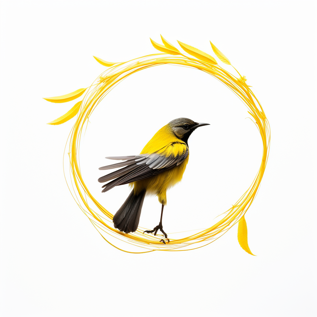 Minimalist depiction of yellow feathers and canary in circle