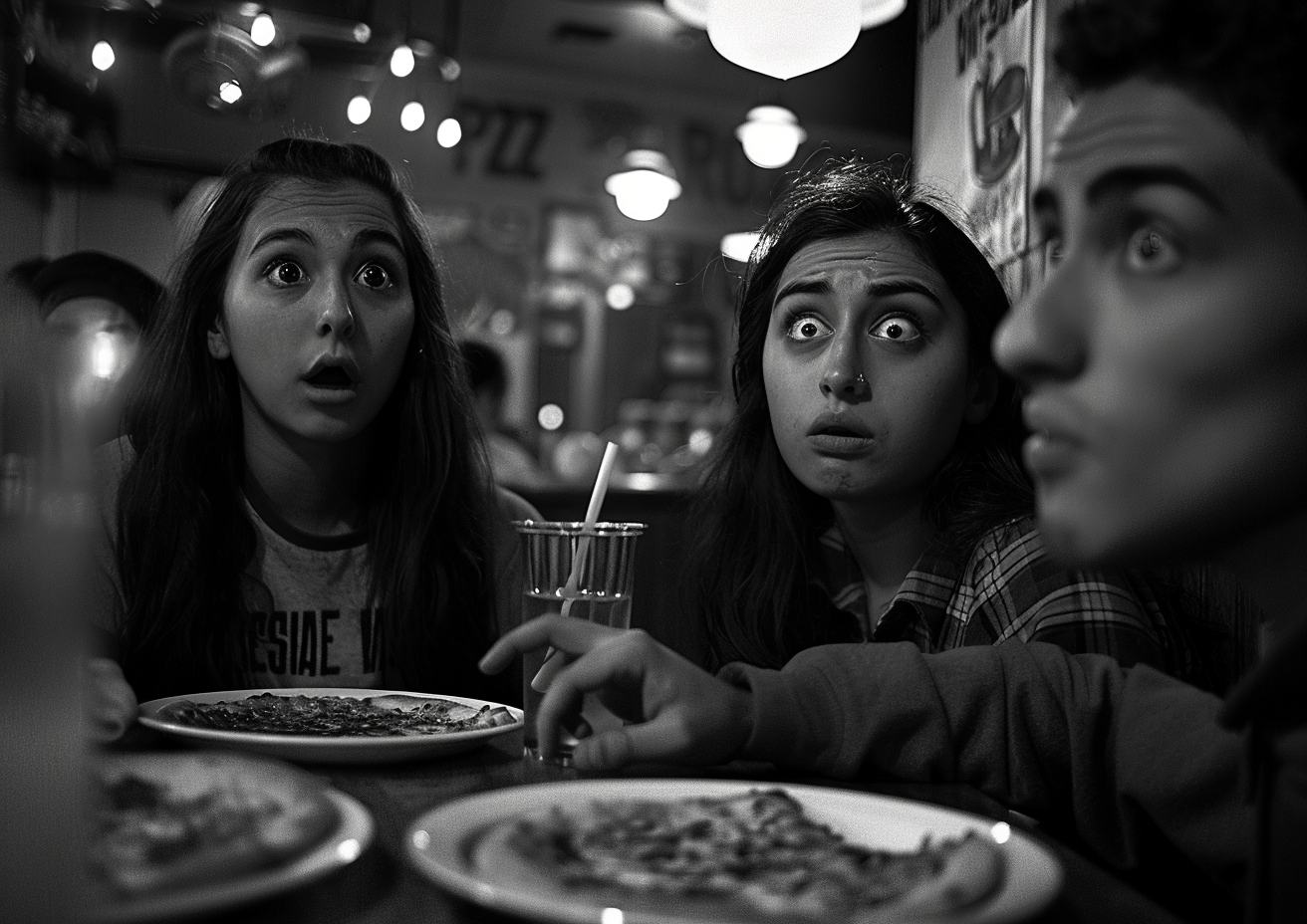 Friends confused during pizza ritual