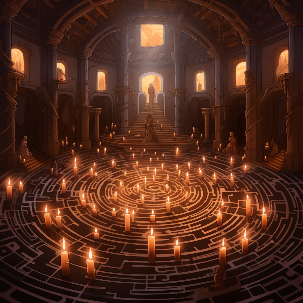 Captivating candle-lit indoor labyrinth church