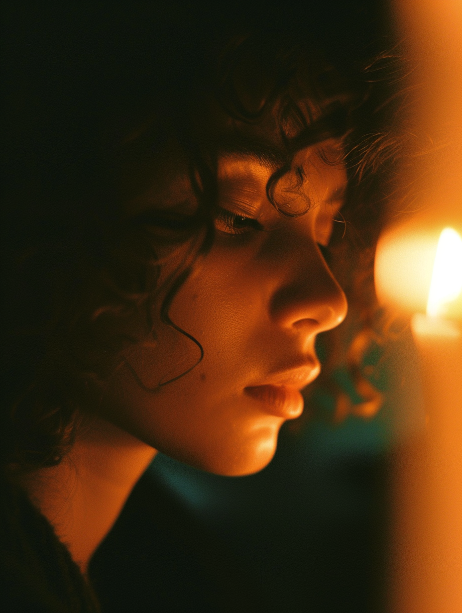 Candlelit person portrait with deep shadows