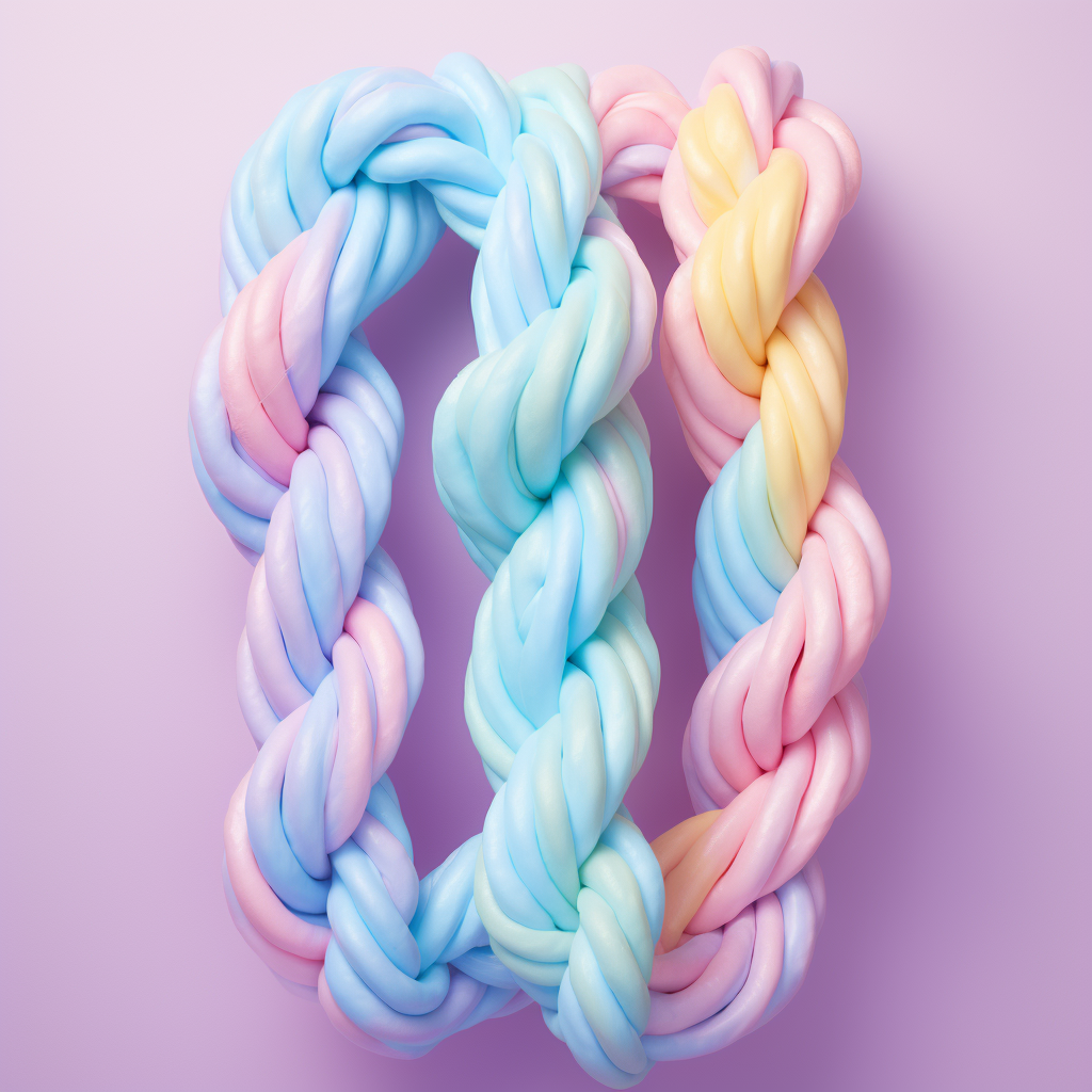 Candy-colored twisted strands on pastel background