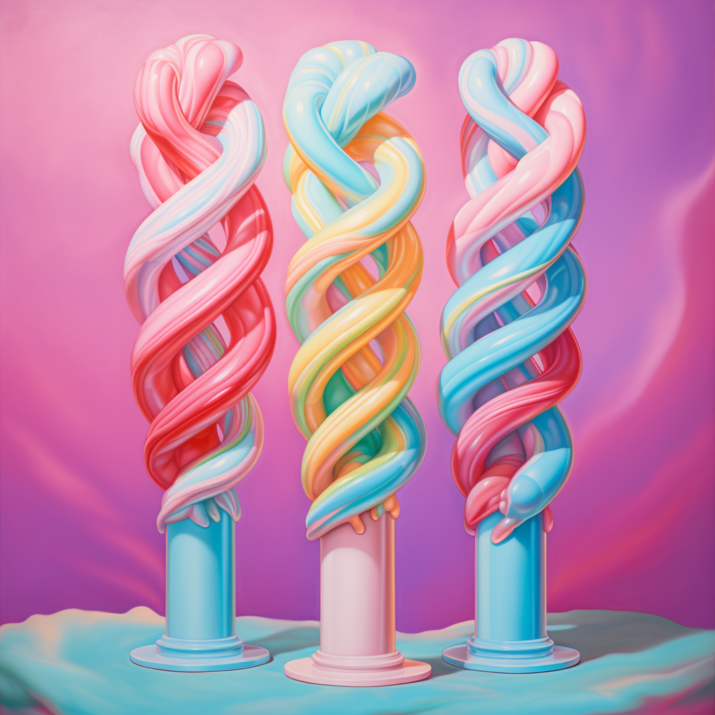 Colorful twisted tubes on pastel background