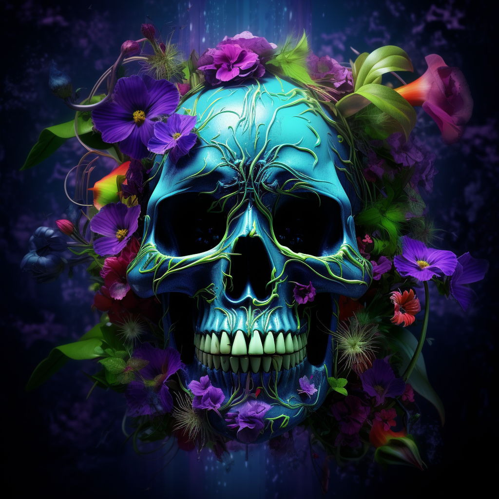 Colorful skull with candy plants and flowers