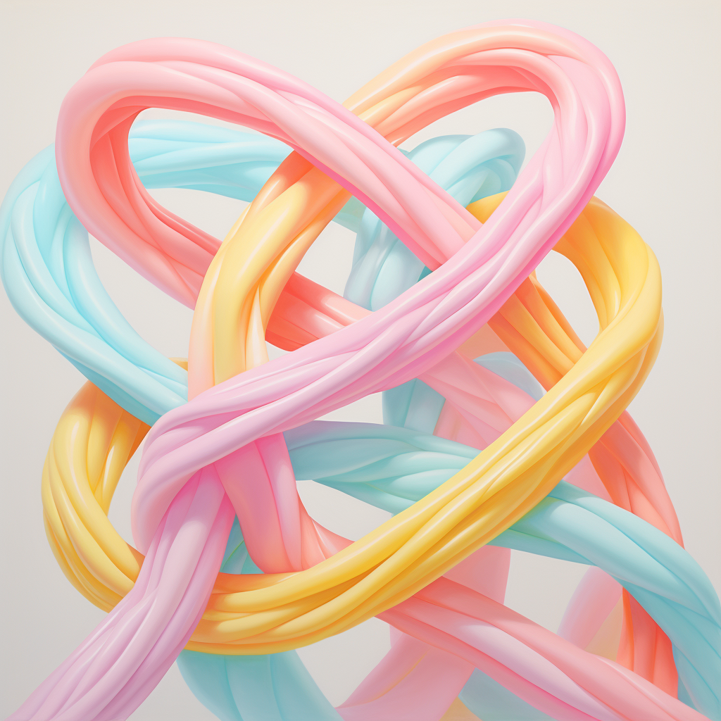 Candy-colored twisted strands on pastel background