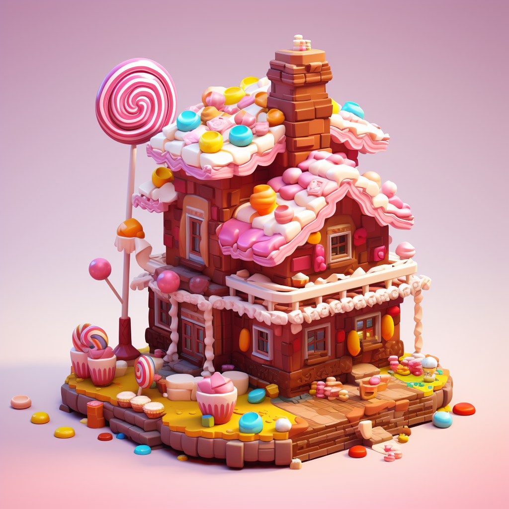 Colorful Candy House with Cake Inside