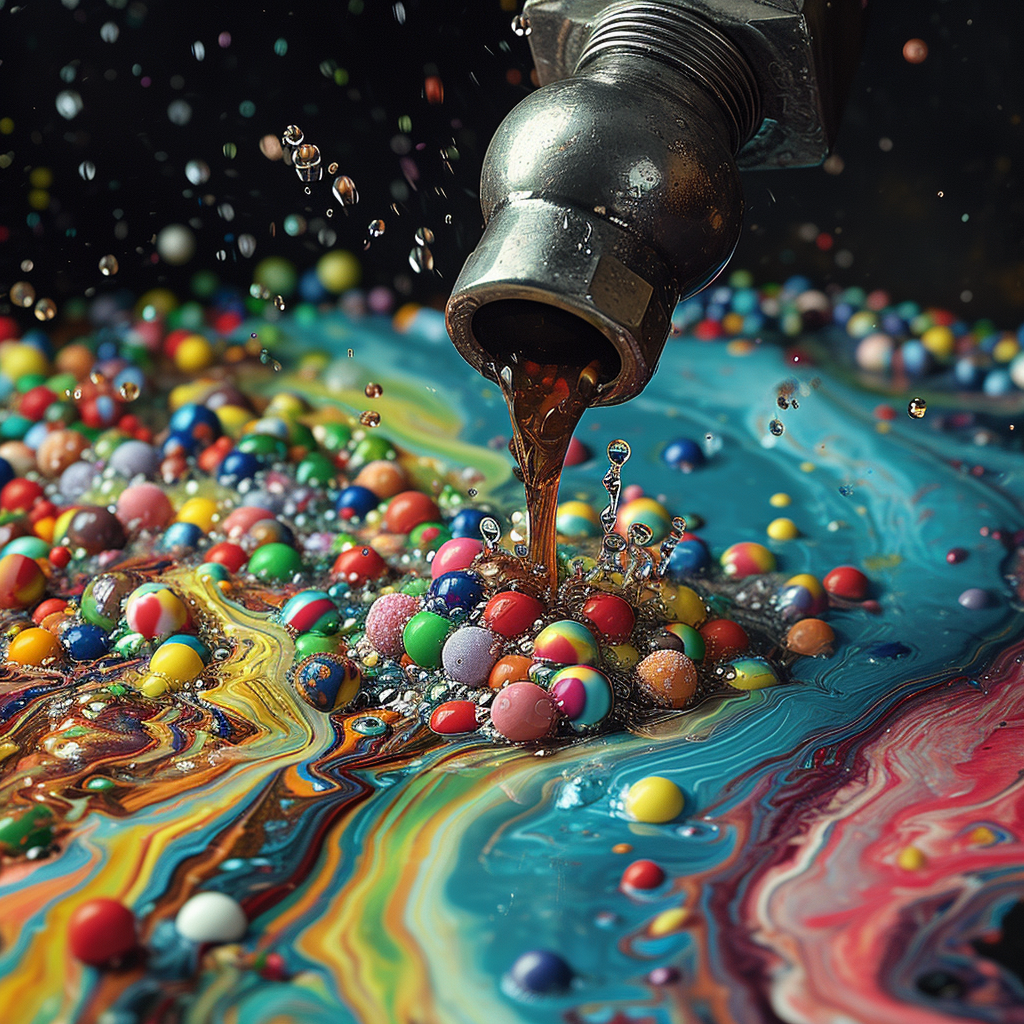 Colorful candy oil spray from bottom