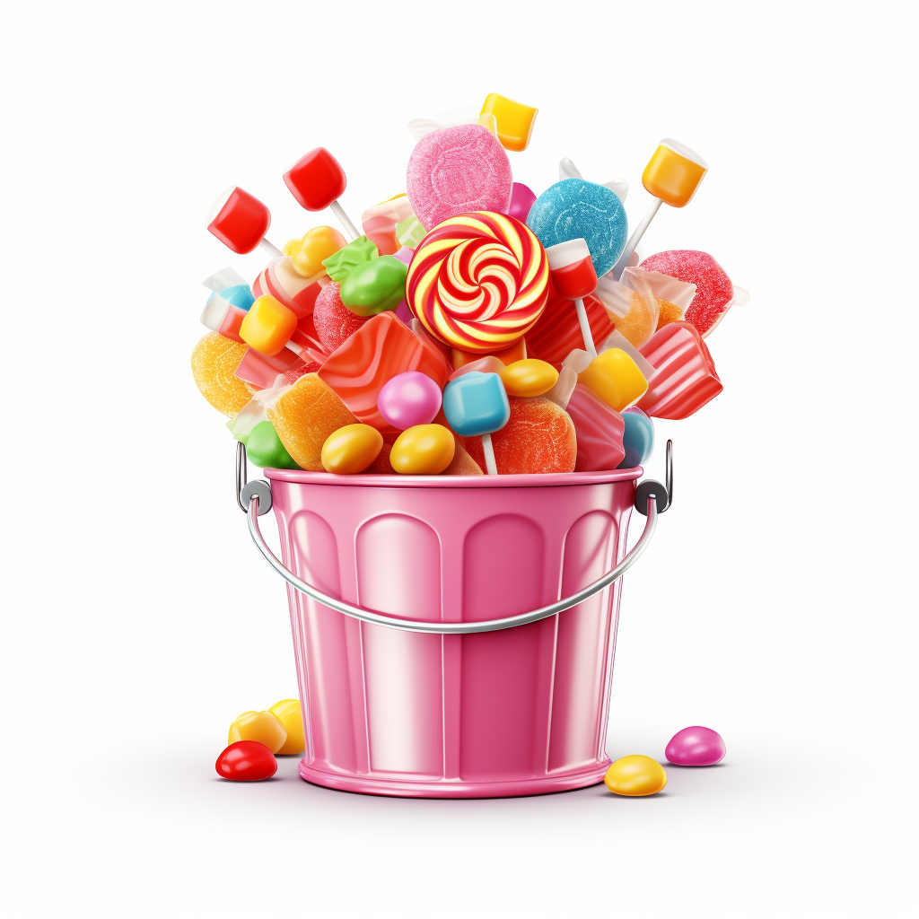 Realistic candy bucket on white background