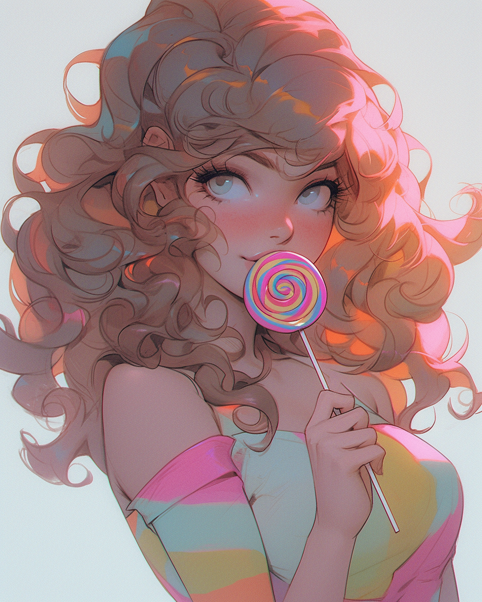 Illustration of a candylicious girl with love eyes in Candy Land