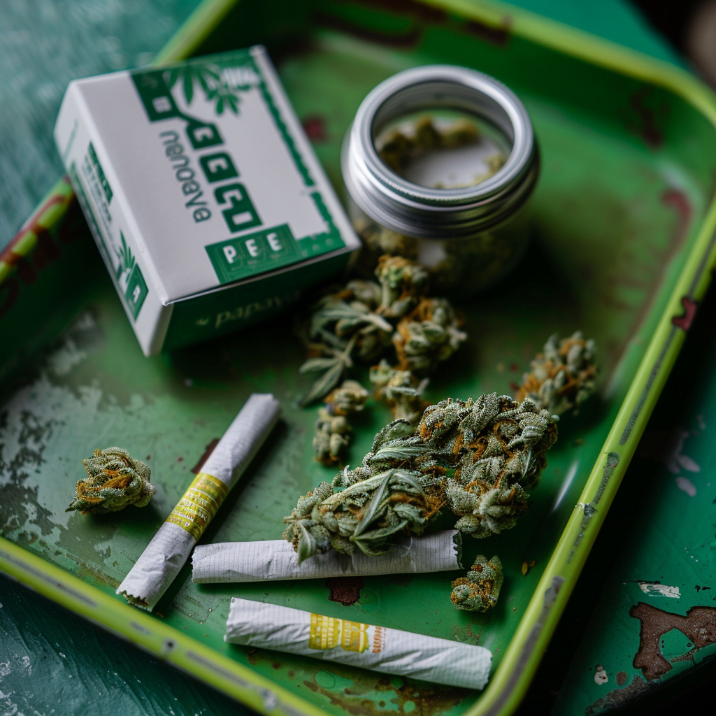 Cannabis and Cigarettes on Green Tray