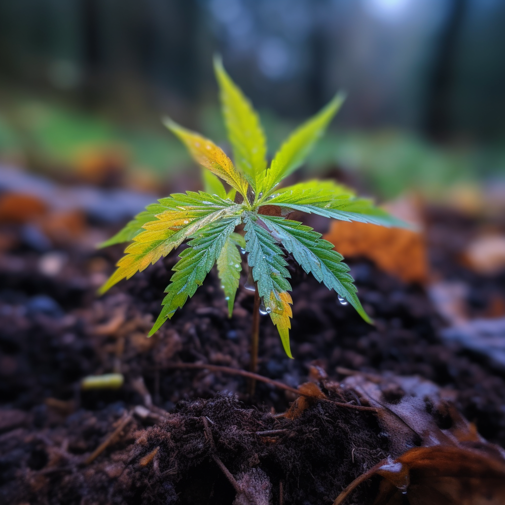 Cannabis seedling defying autumn weather