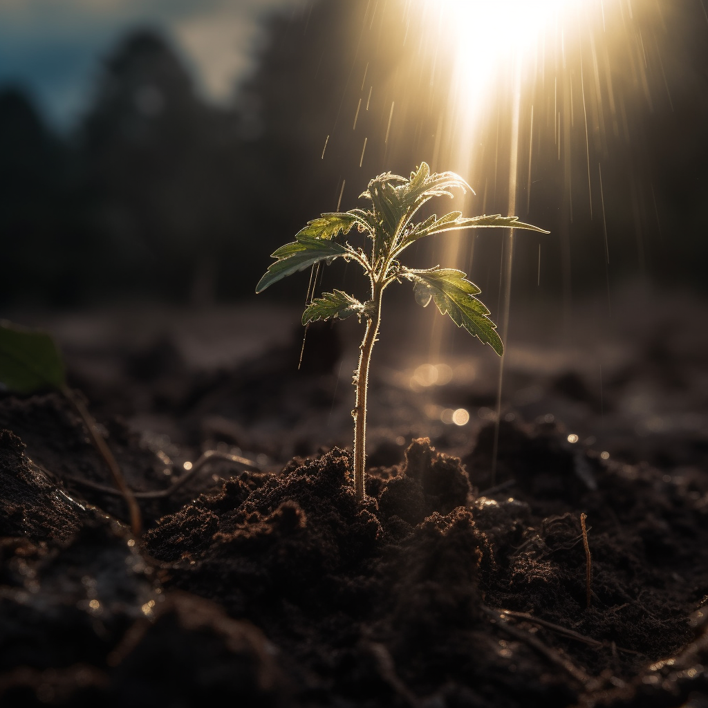 cannabis sprout emerging soil sunlight