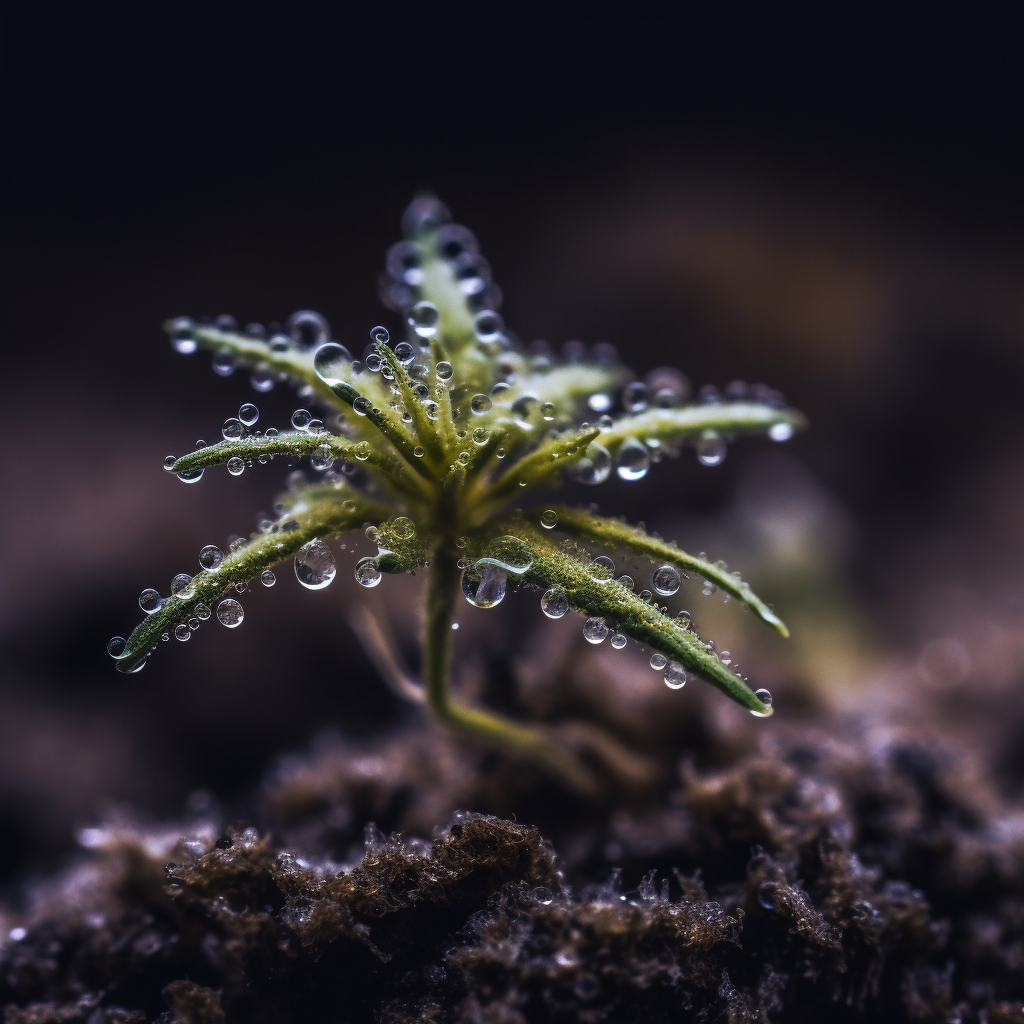 tiny cannabis sprout rain particles