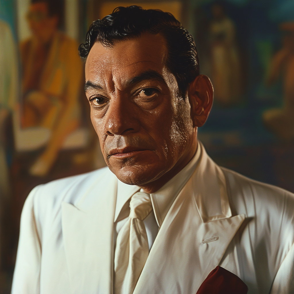 Cantinflas in white suit and short hair