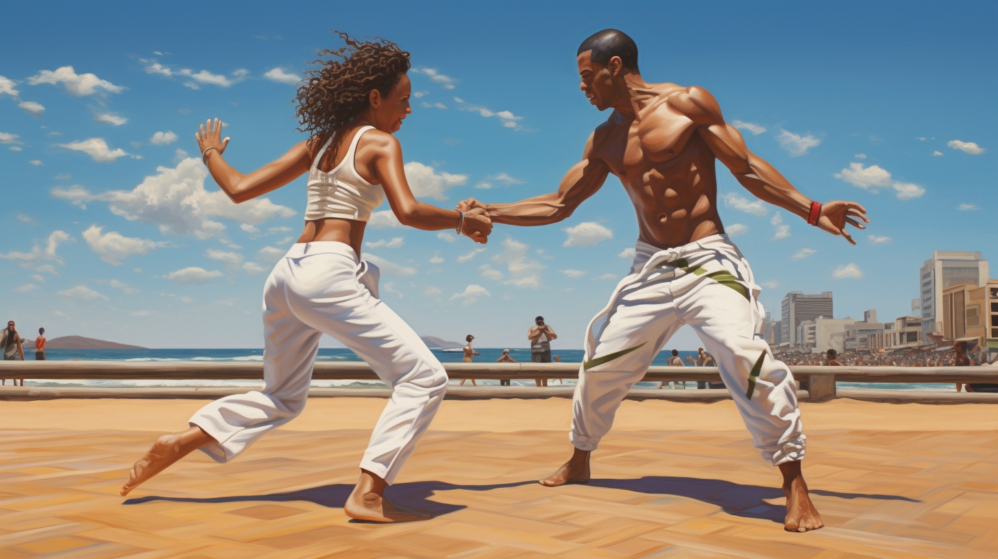 Two people performing Capoeira in Bahia City