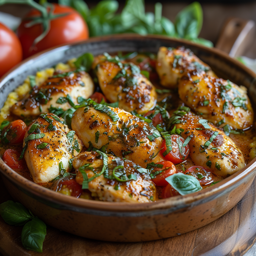 Caprese chicken polenta bake rustic dish