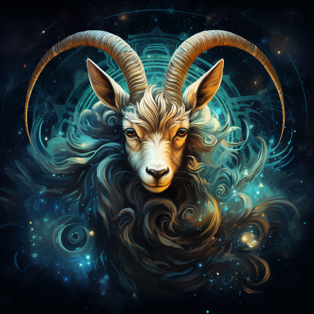 Capricorn zodiac sign on starry background