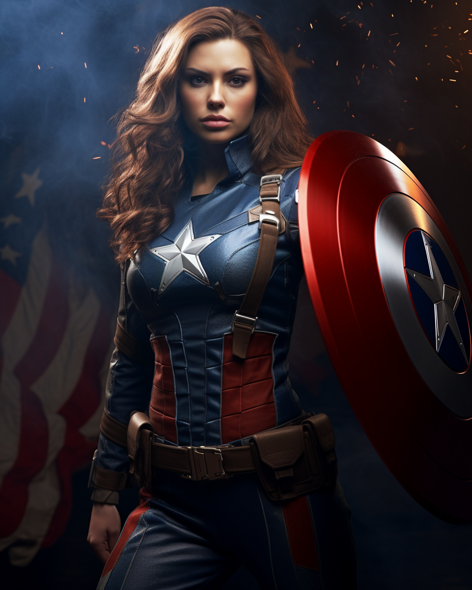 Female Captain America with American Flag