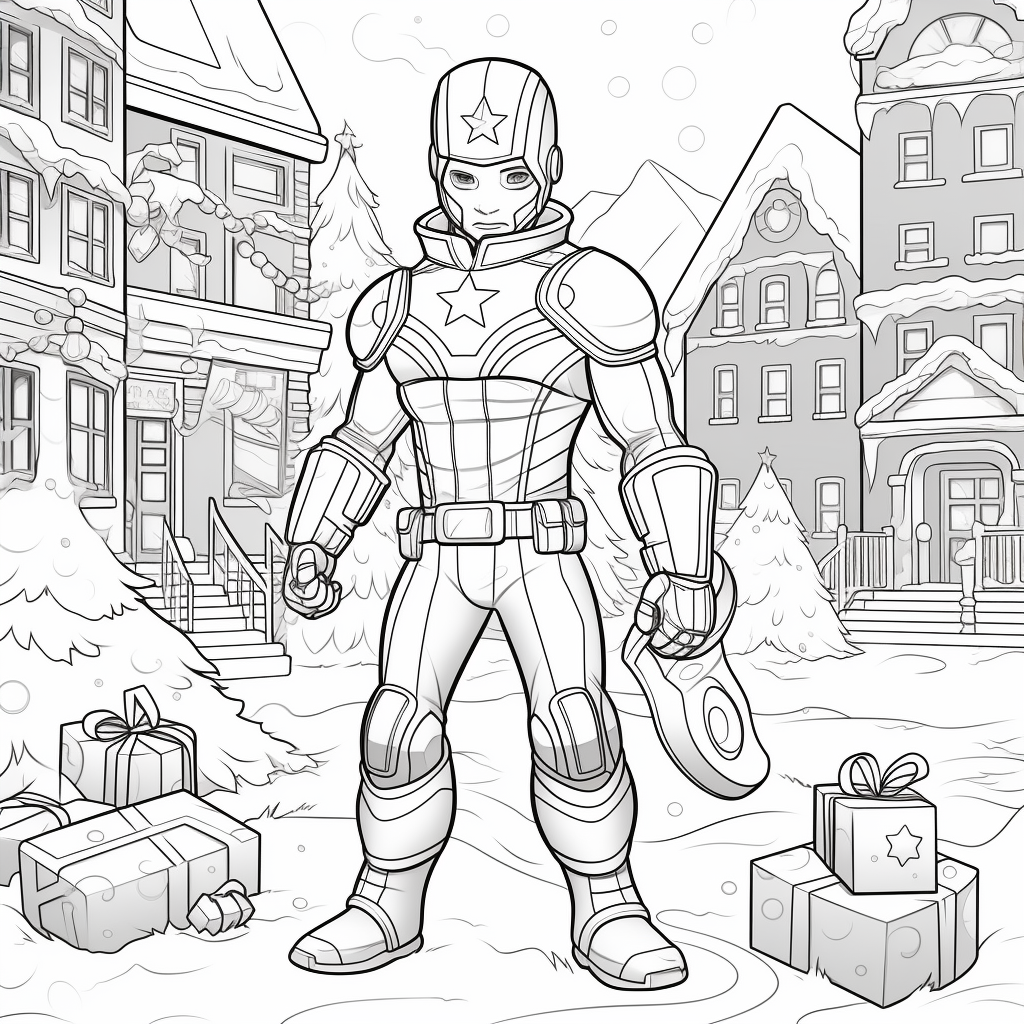 Captain America opening presents in Christmas suit