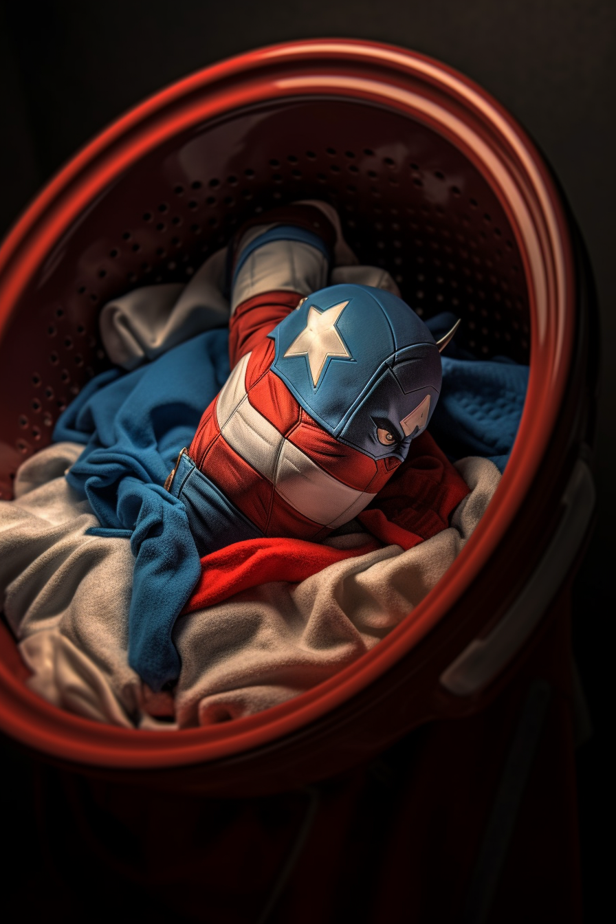 Captain America Sock Shield Bouncing Towards Laundry Basket