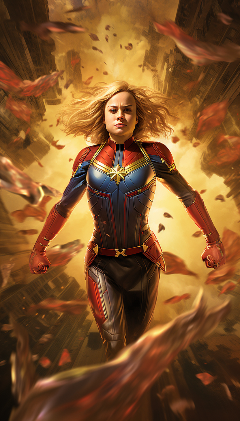 Captain Marvel in dynamic flight