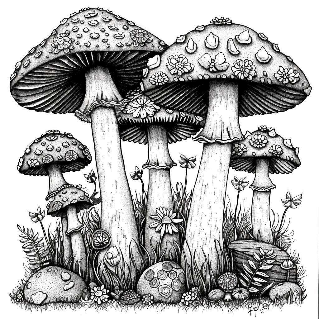 Intricate Mushroom Coloring Pages Design