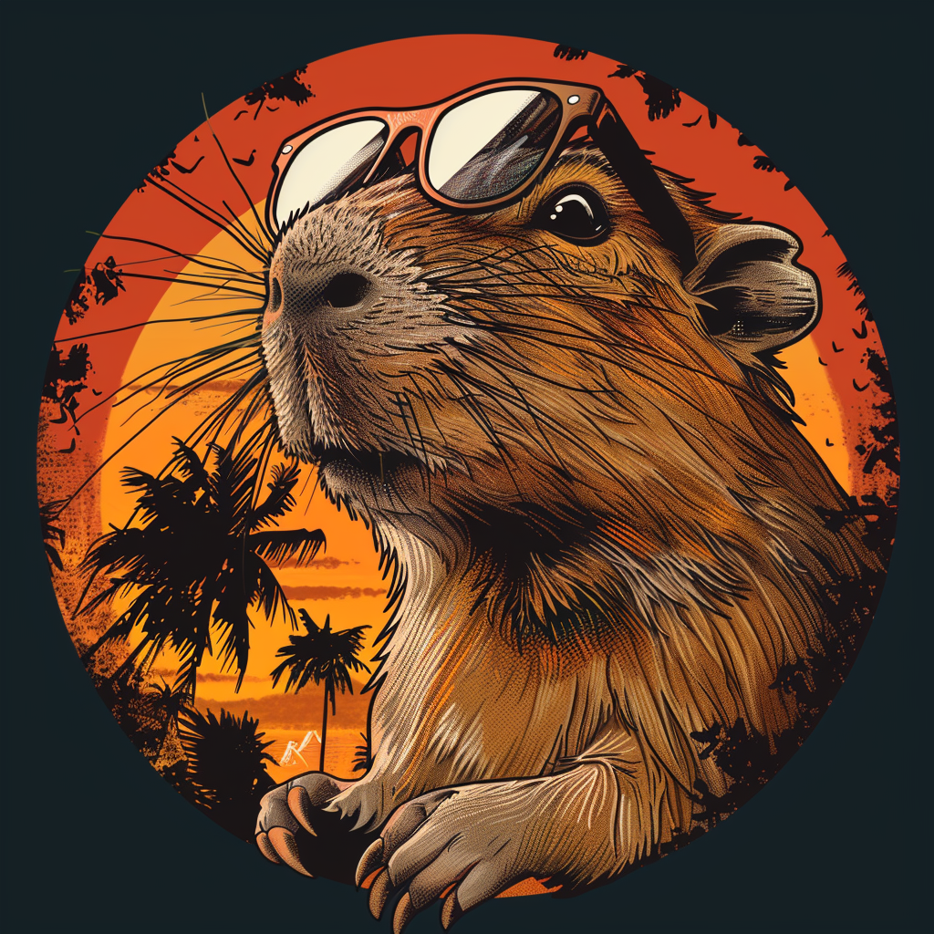 Cute capybara in retro t-shirt