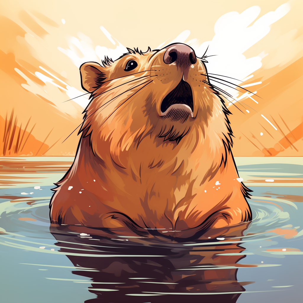 Adorable capybara licking itself in anime style