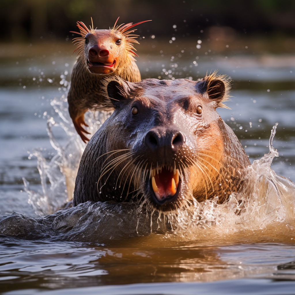 Capybara Attacking Nile Crocodile Jumping Head