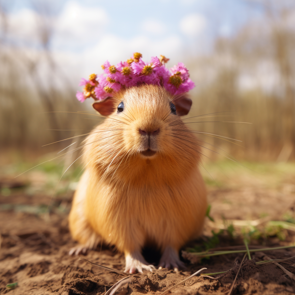 Capybara with Bunny Hairband in Easter Background