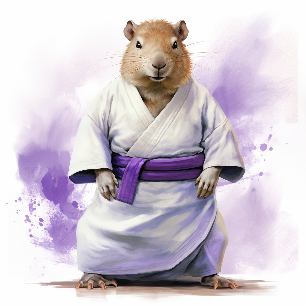 Capybara athlete in white kimono