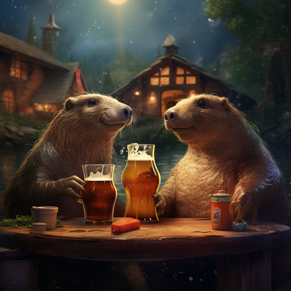 Capybara and Toad enjoying beer