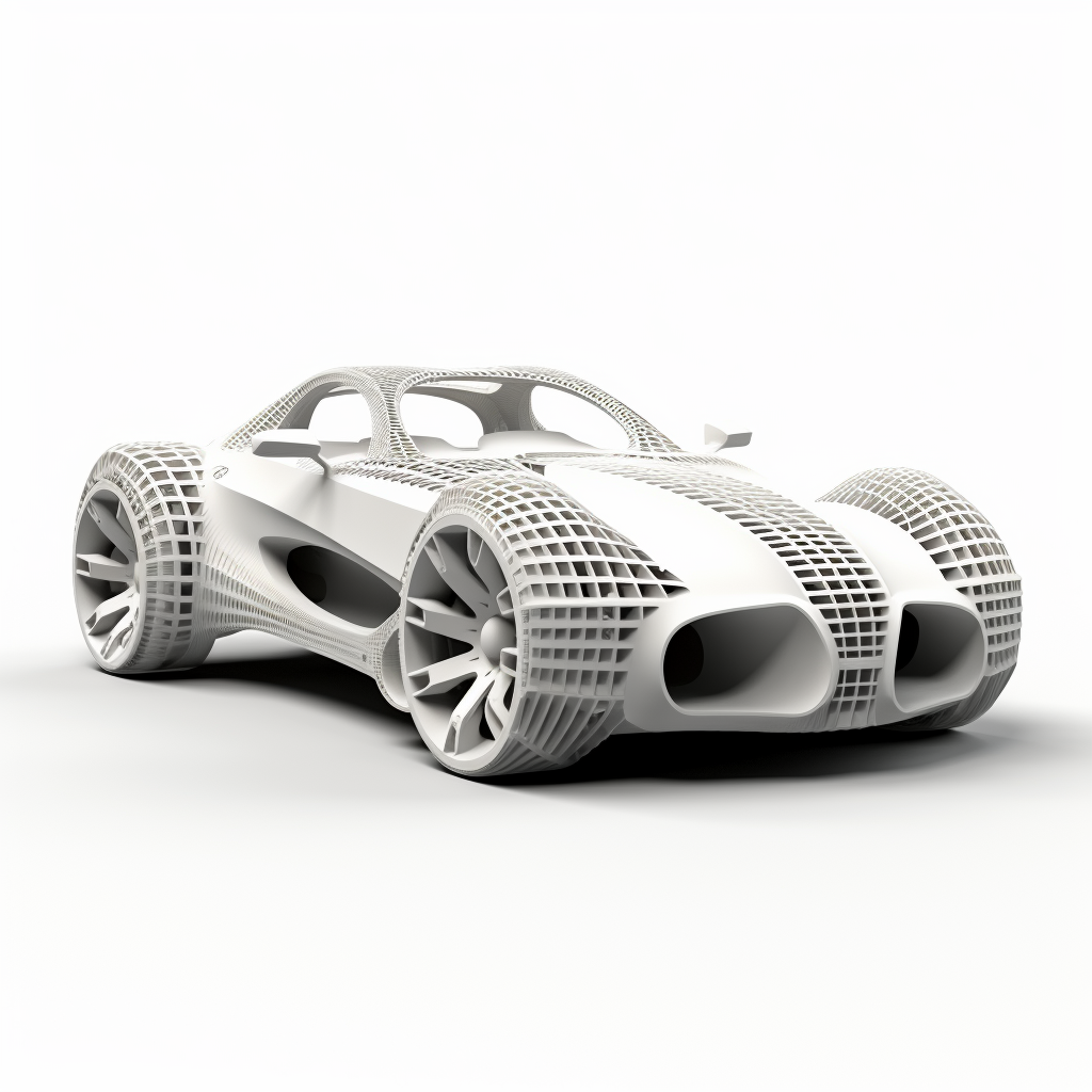 3D printed car on white background