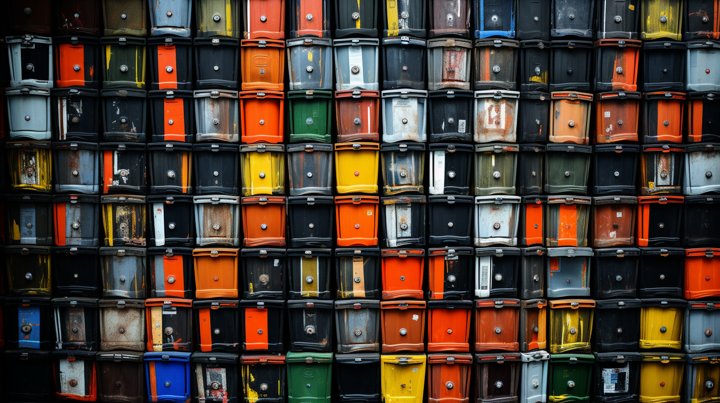 A wall of car batteries with varying wattage