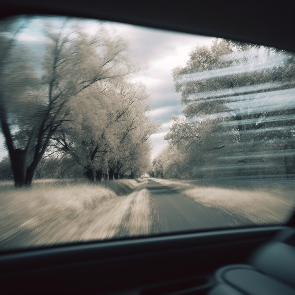 Car Driving Past Trees Field Motion Blur