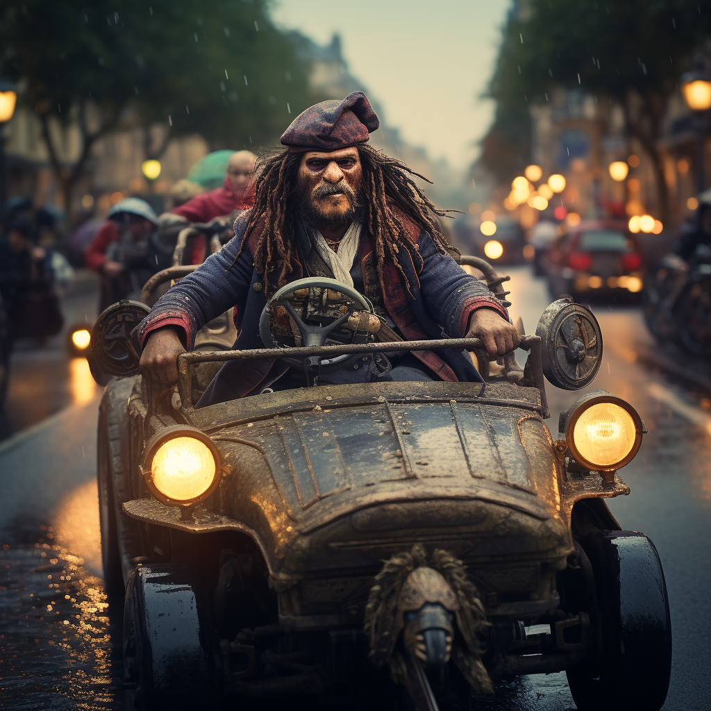 Jack Sparrow evading Paris police in car chase