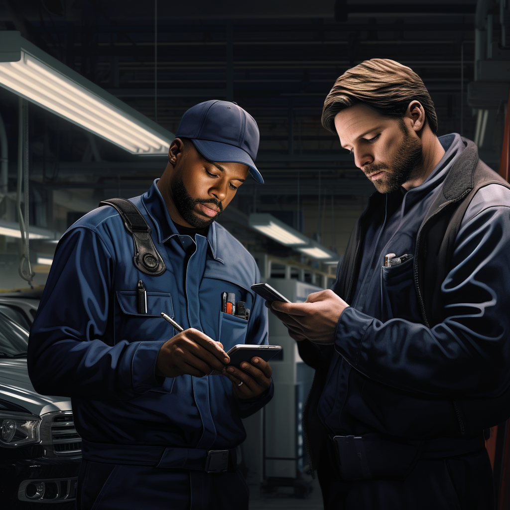 Car mechanics using mobile device for communication